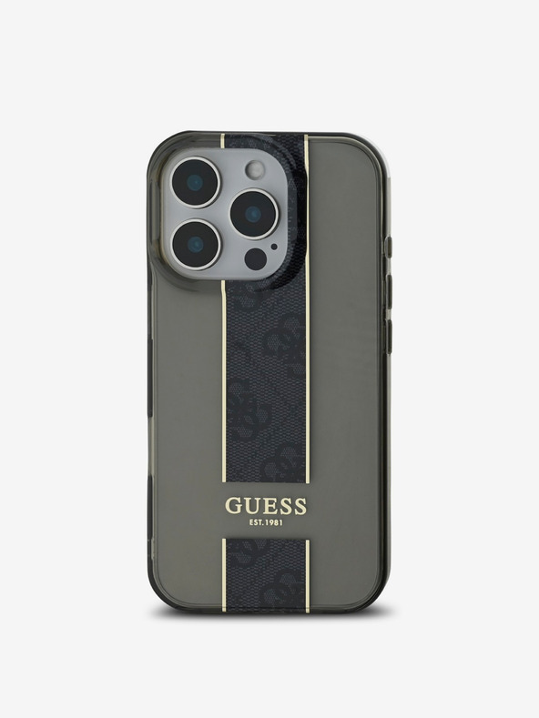 Guess Guess IML Middle 4G Cover posteriore a righe per iPhone 16 Pro Max Nero