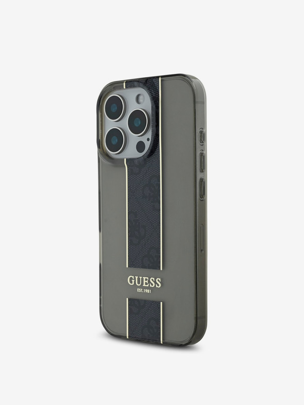 Guess Guess IML Middle 4G Cover posteriore a righe per iPhone 16 Pro Max Nero