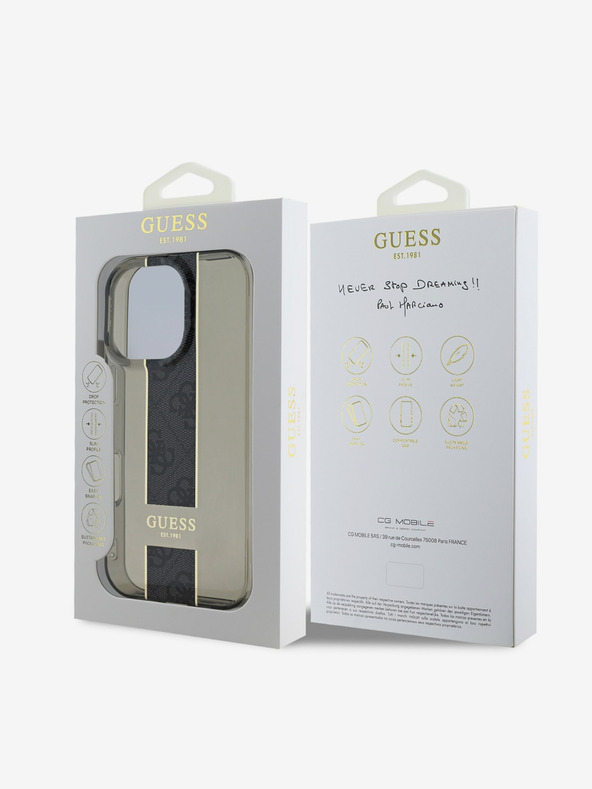 Guess Guess IML Middle 4G Cover posteriore a righe per iPhone 16 Pro Max Nero