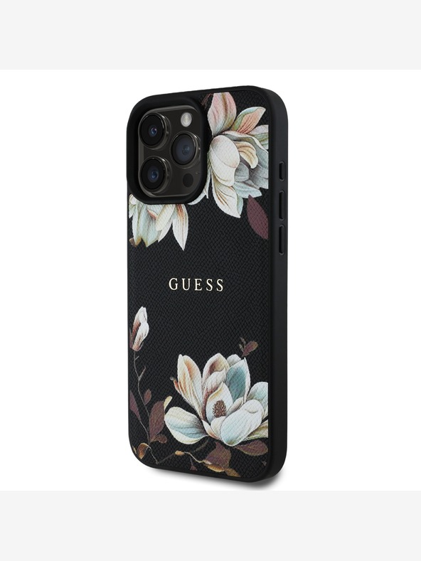 Guess Cover posteriore MagSafe Guess PU Grained Magnolia per iPhone 16 Pro Max nero