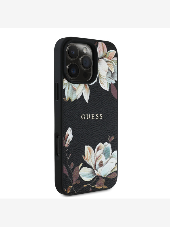 Guess Cover posteriore MagSafe Guess PU Grained Magnolia per iPhone 16 Pro Max nero