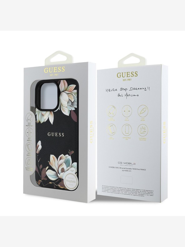 Guess Cover posteriore MagSafe Guess PU Grained Magnolia per iPhone 16 Pro Max nero
