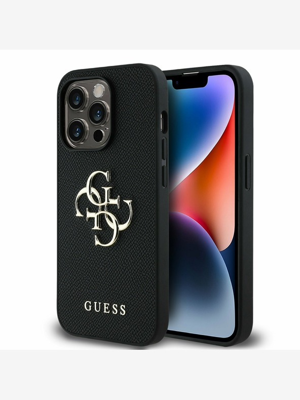 Guess Guess PU Grained 4G Metal Logo Back Cover per iPhone 13 Pro Nero