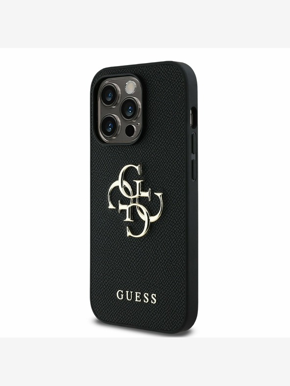 Guess Guess PU Grained 4G Metal Logo Back Cover per iPhone 13 Pro Nero