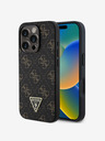 Guess Guess PU Leather 4G Triangle Metal Logo Back Cover per iPhone 16 Pro Max Nero