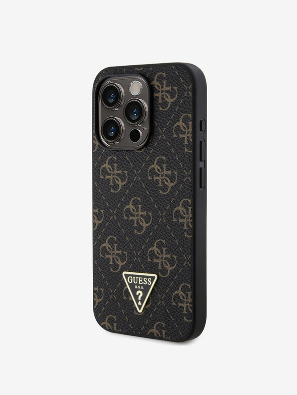 Guess Guess PU Leather 4G Triangle Metal Logo Back Cover per iPhone 16 Pro Max Nero