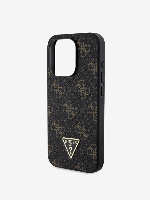 Guess Guess PU Leather 4G Triangle Metal Logo Back Cover per iPhone 16 Pro Max Nero