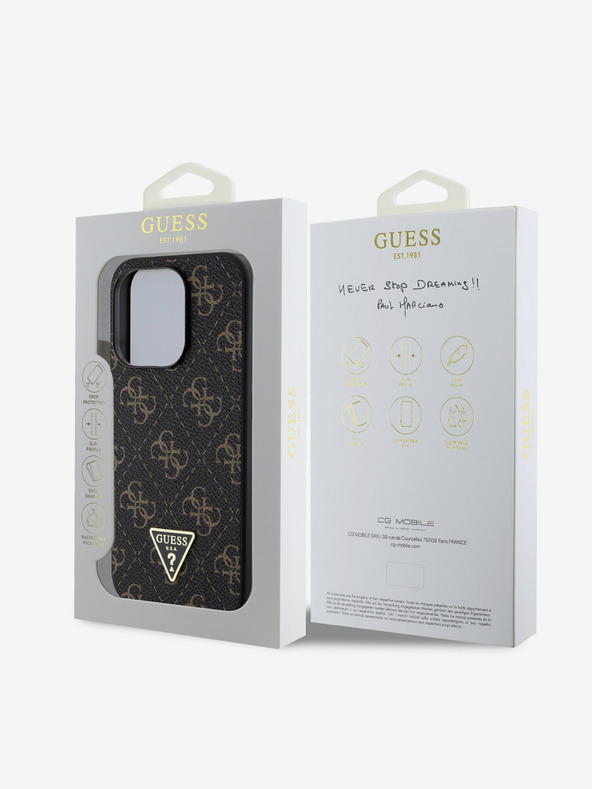 Guess Guess PU Leather 4G Triangle Metal Logo Back Cover per iPhone 16 Pro Max Nero
