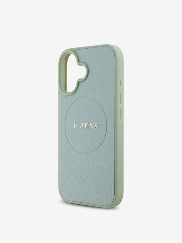 Guess Custodia posteriore MagSafe con logo classico in grana Guess PU per iPhone 16 verde