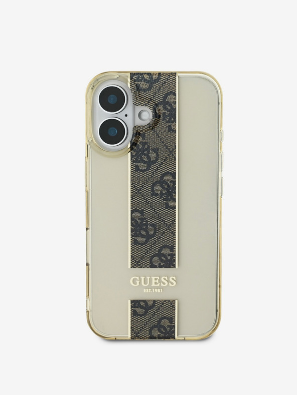 Guess Guess IML Middle 4G Cover posteriore a righe per iPhone 16 Brown