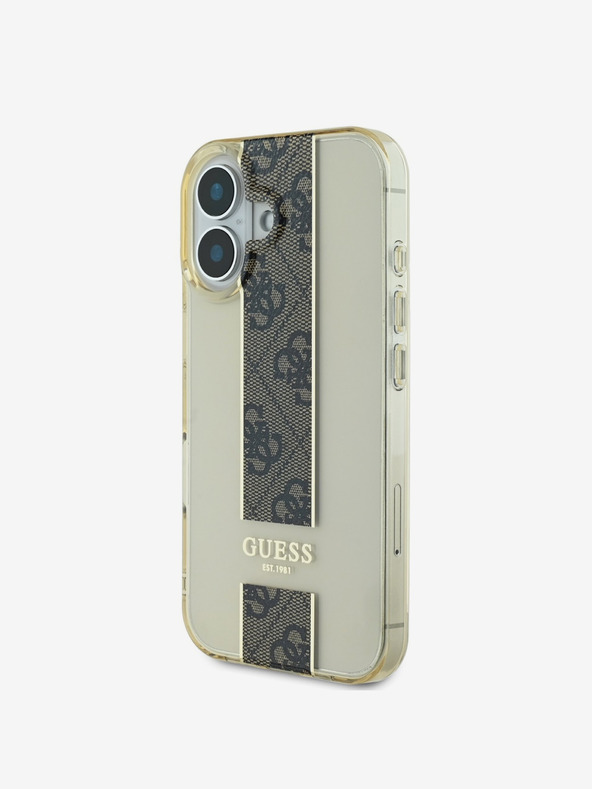 Guess Guess IML Middle 4G Cover posteriore a righe per iPhone 16 Brown