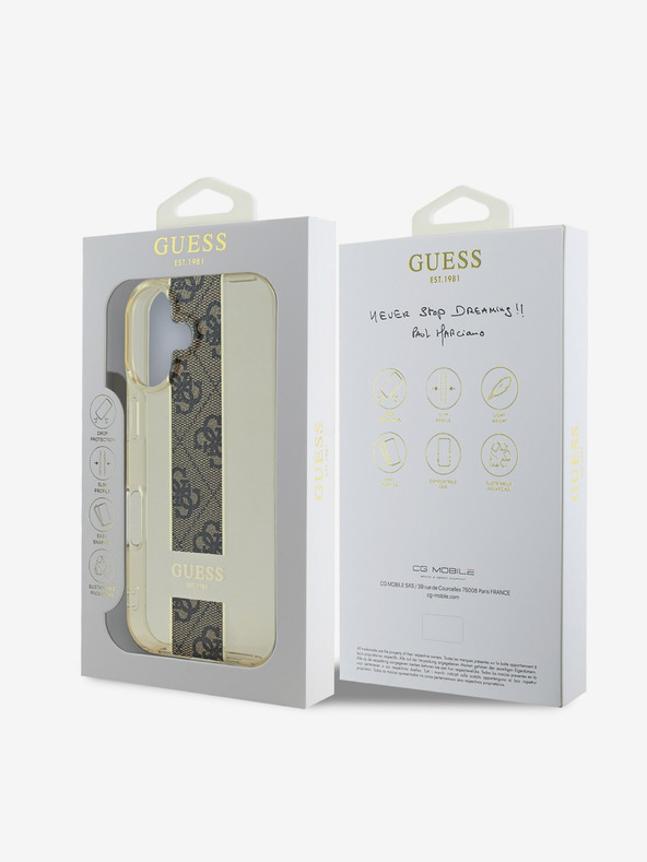Guess Guess IML Middle 4G Cover posteriore a righe per iPhone 16 Brown