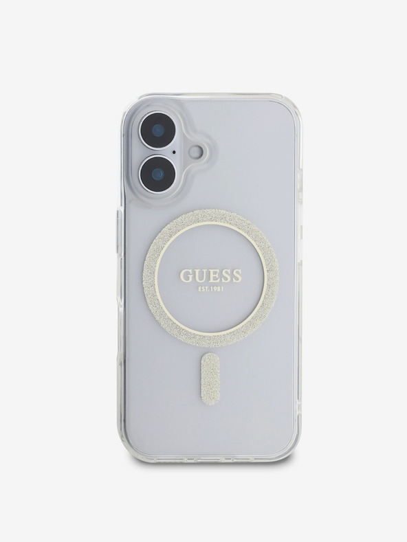 Guess Guess IML Glitter Ring MagSafe Back Cover per iPhone 16 Trasparente
