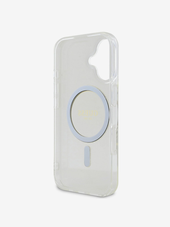 Guess Guess IML Glitter Ring MagSafe Back Cover per iPhone 16 Trasparente