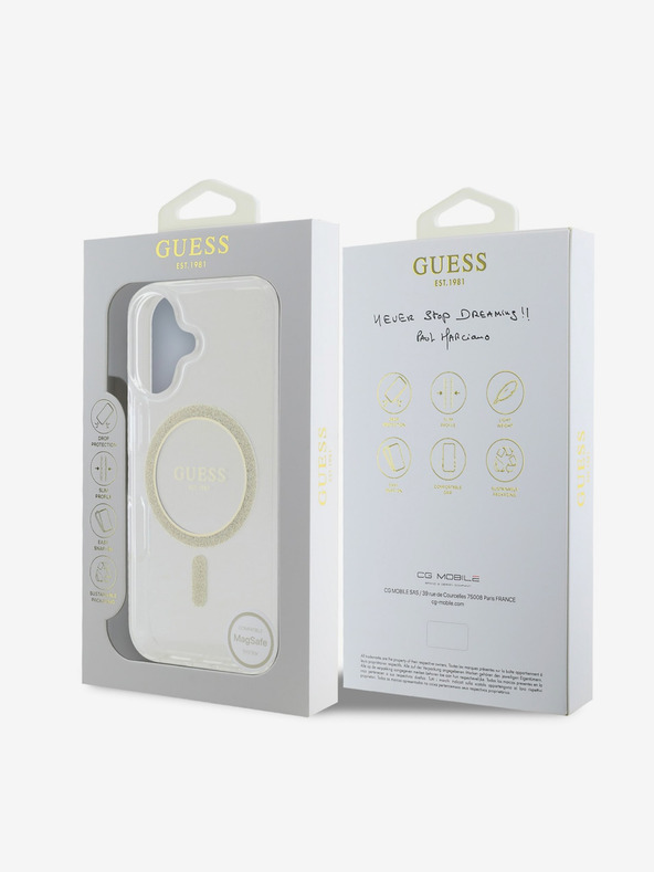 Guess Guess IML Glitter Ring MagSafe Back Cover per iPhone 16 Trasparente