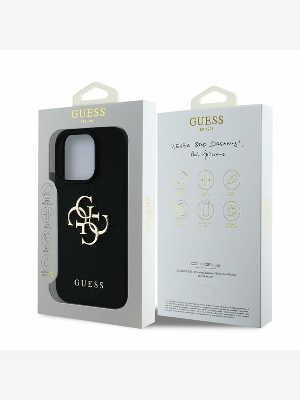Guess Guess PU Grained 4G Metal Logo Cover posteriore per iPhone 16 Pro Max Nero