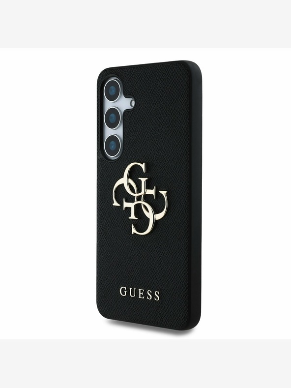 Guess Guess PU Grained 4G Logo Cover posteriore in metallo per Samsung Galaxy S25+ Nero