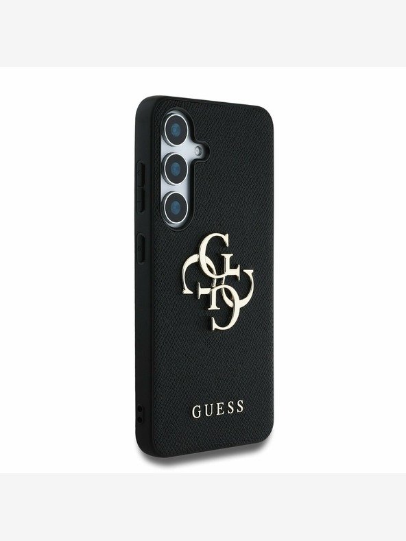 Guess Guess PU Grained 4G Logo Cover posteriore in metallo per Samsung Galaxy S25+ Nero