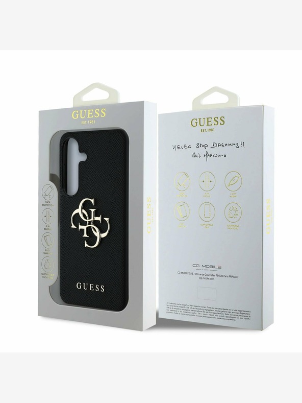 Guess Guess PU Grained 4G Logo Cover posteriore in metallo per Samsung Galaxy S25+ Nero