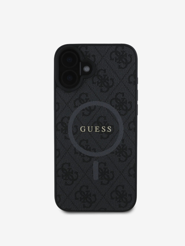 Guess Custodia posteriore MagSafe Guess in pelle PU 4G con anello colorato per iPhone 16 nero