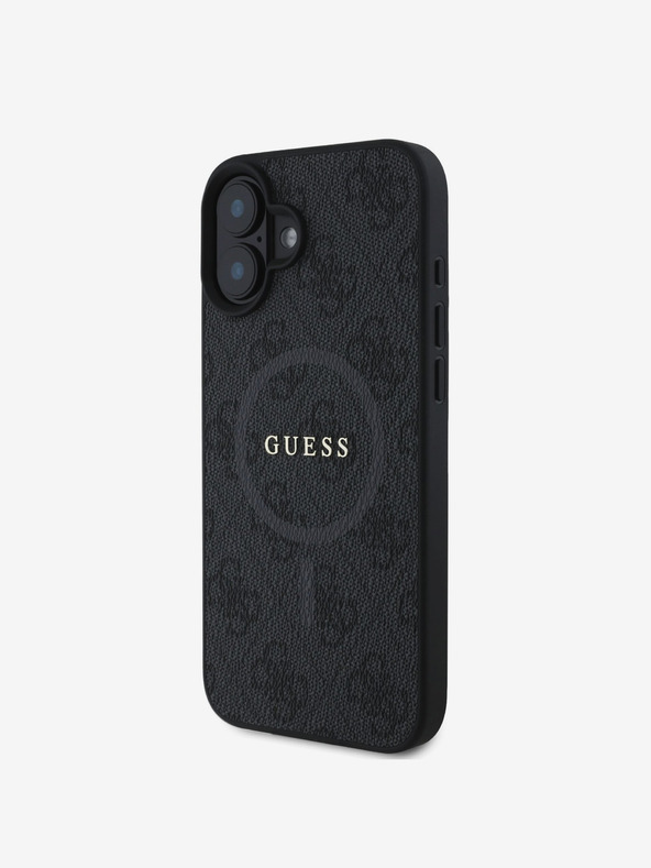 Guess Custodia posteriore MagSafe Guess in pelle PU 4G con anello colorato per iPhone 16 nero