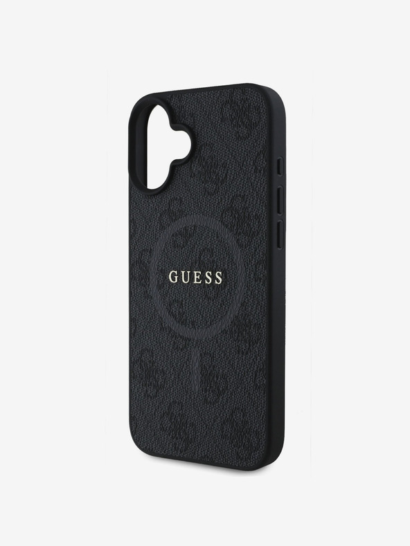 Guess Custodia posteriore MagSafe Guess in pelle PU 4G con anello colorato per iPhone 16 nero