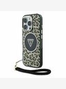 Guess Guess IML Leopard Triangle Logo Strap MagSafe Back Cover per iPhone 16 Pro Marrone