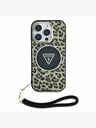 Guess Guess IML Leopard Triangle Logo Strap MagSafe Back Cover per iPhone 16 Pro Marrone