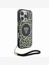 Guess Guess IML Leopard Triangle Logo Strap MagSafe Back Cover per iPhone 16 Pro Marrone