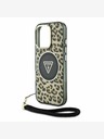 Guess Guess IML Leopard Triangle Logo Strap MagSafe Back Cover per iPhone 16 Pro Marrone