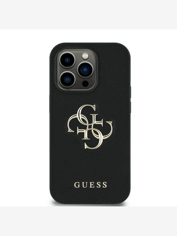 Guess Guess PU Grained 4G Metal Logo Back Cover per iPhone 14 Pro Nero
