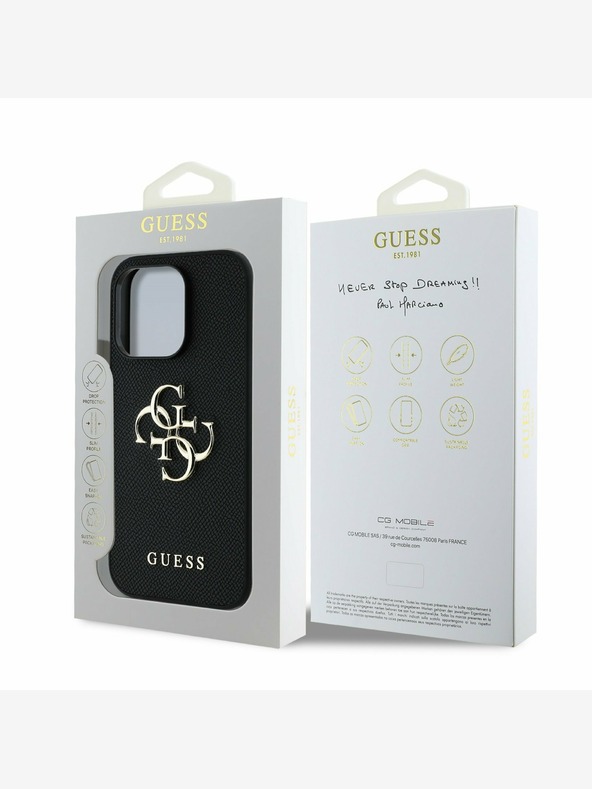 Guess Guess PU Grained 4G Metal Logo Back Cover per iPhone 14 Pro Nero