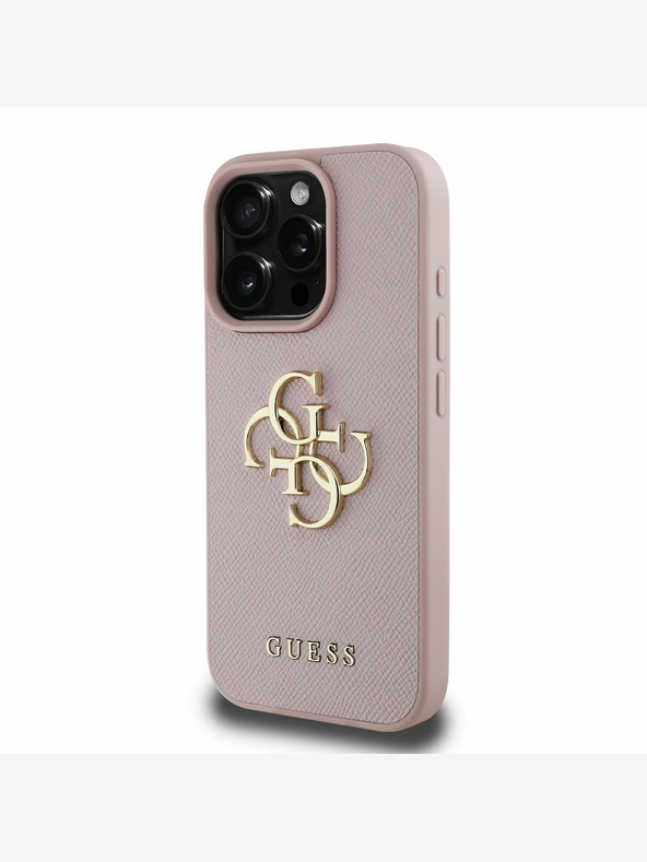 Guess Guess PU Grained 4G Metal Logo Cover posteriore per iPhone 15 Pro Max Rosa