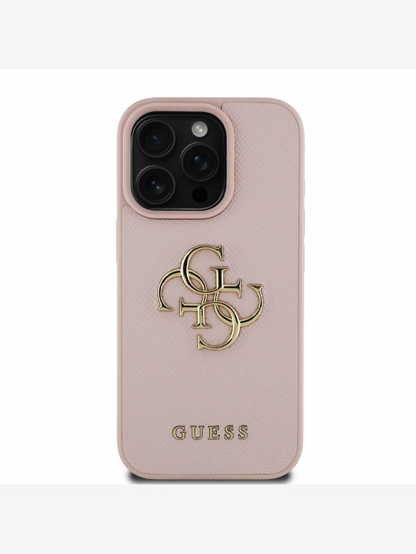 Guess Guess PU Grained 4G Metal Logo Cover posteriore per iPhone 15 Pro Max Rosa
