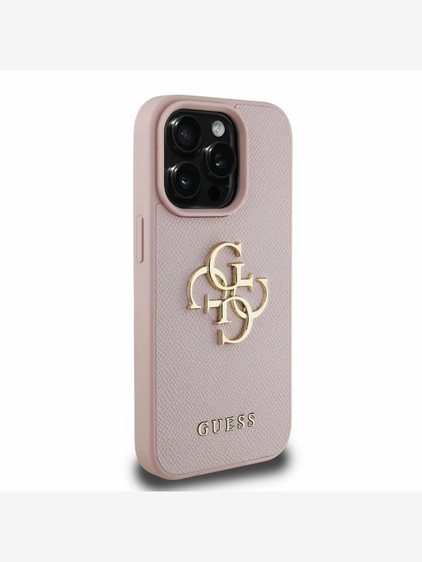 Guess Guess PU Grained 4G Metal Logo Cover posteriore per iPhone 15 Pro Max Rosa