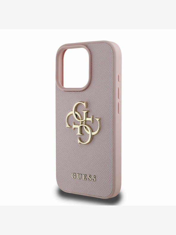 Guess Guess PU Grained 4G Metal Logo Cover posteriore per iPhone 15 Pro Max Rosa
