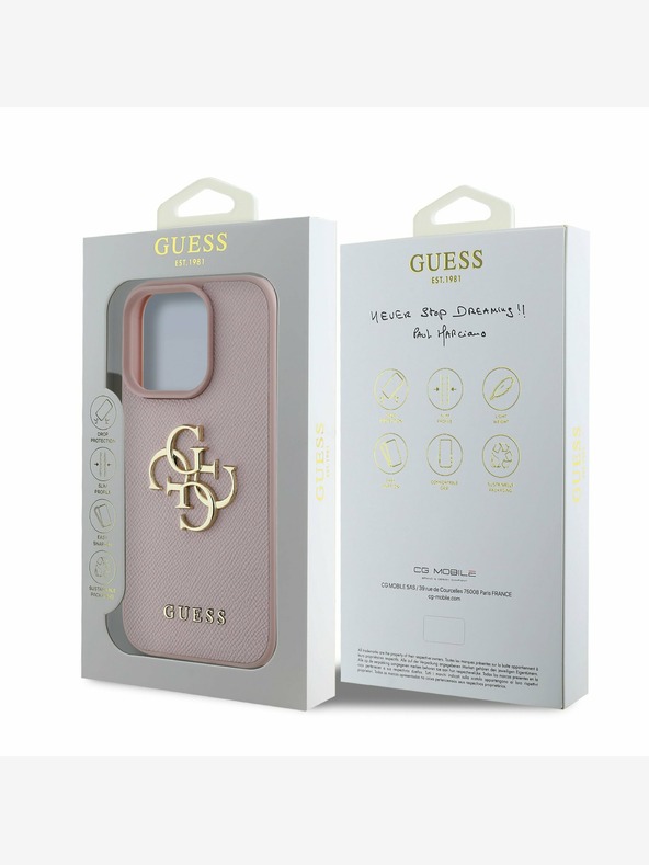 Guess Guess PU Grained 4G Metal Logo Cover posteriore per iPhone 15 Pro Max Rosa