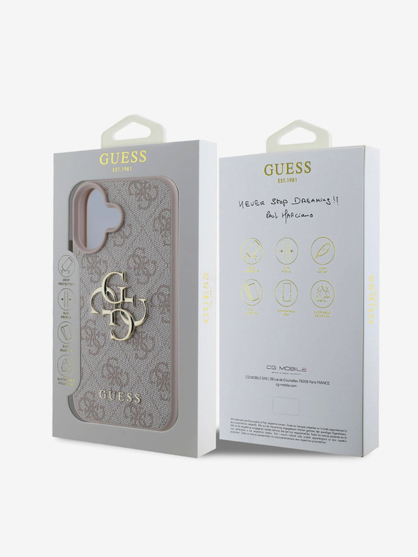 Guess Guess PU 4G Logo Cover posteriore in metallo per iPhone 16 Plus Rosa
