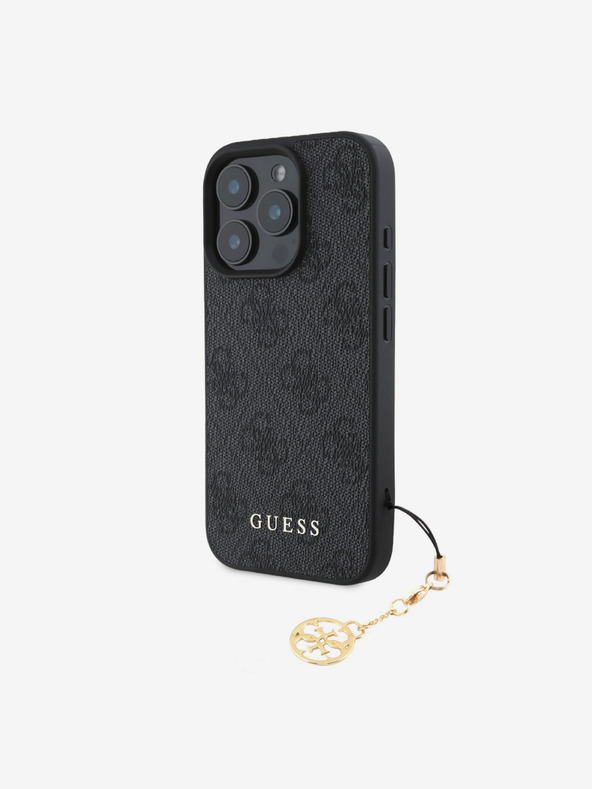 Guess Guess 4G Charm Back Cover per iPhone 16 Pro Max Tono su Tono Grigio