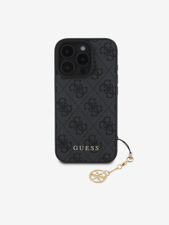 Guess Guess 4G Charm Back Cover per iPhone 16 Pro Max Tono su Tono Grigio