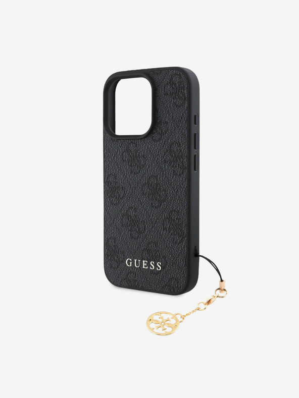 Guess Guess 4G Charm Back Cover per iPhone 16 Pro Max Tono su Tono Grigio