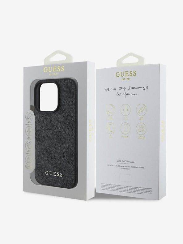 Guess Guess 4G Charm Back Cover per iPhone 16 Pro Max Tono su Tono Grigio