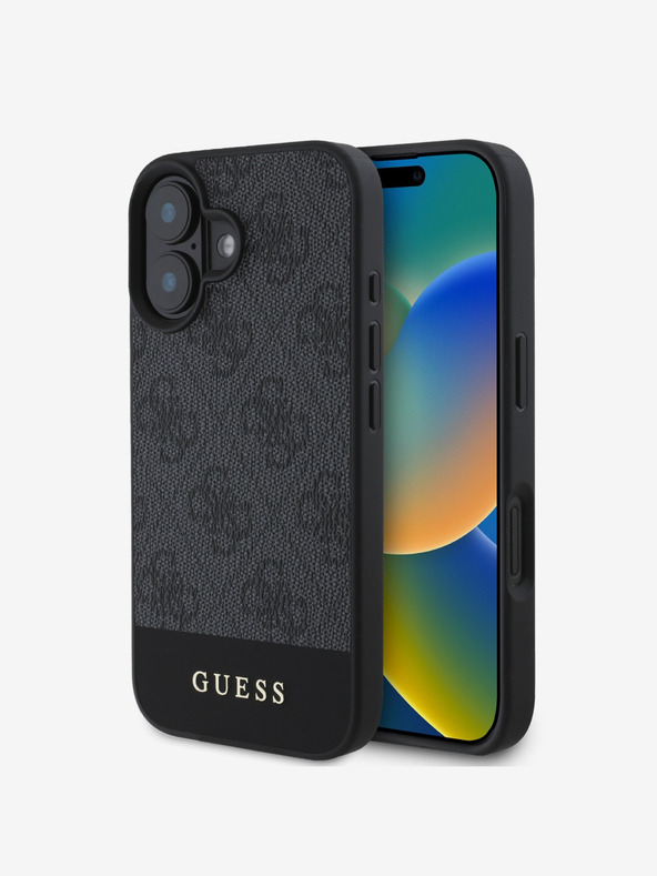 Guess Guess PU 4G Cover posteriore a righe per iPhone 16 Grigio