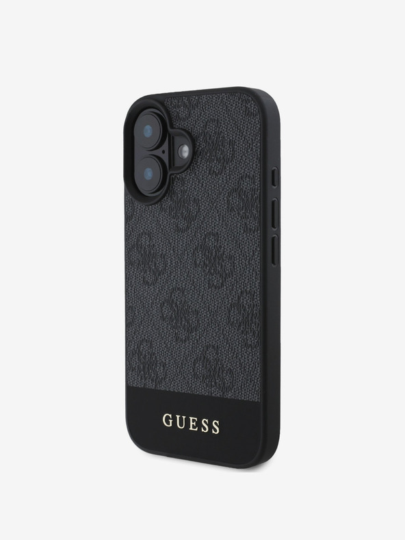 Guess Guess PU 4G Cover posteriore a righe per iPhone 16 Grigio