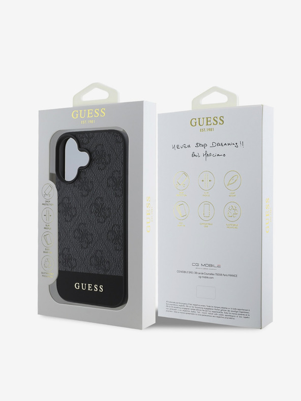 Guess Guess PU 4G Cover posteriore a righe per iPhone 16 Grigio