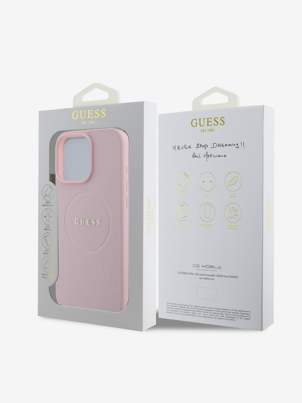 Guess Guess PU Grained Classic Logo MagSafe Back Cover per iPhone 16 Pro Max Rosa