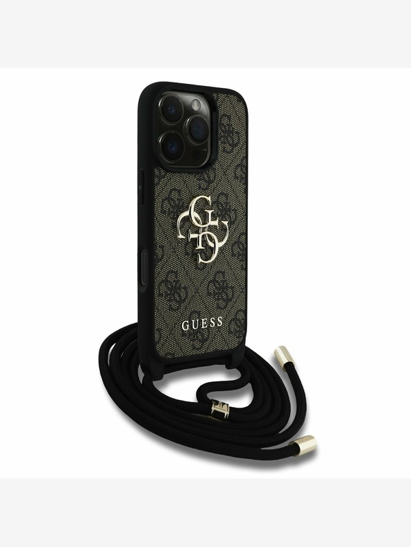 Guess Guess PU 4G Metal Logo Crossbody Strap Back Cover per iPhone 16 Pro Brown