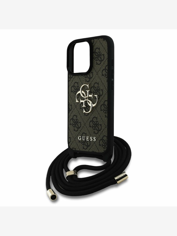 Guess Guess PU 4G Metal Logo Crossbody Strap Back Cover per iPhone 16 Pro Brown