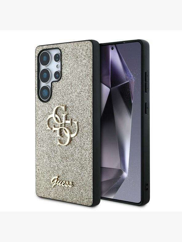 Guess Guess PU Logo fisso 4G in metallo Back Cover per Samsung Galaxy S25 Ultra Oro