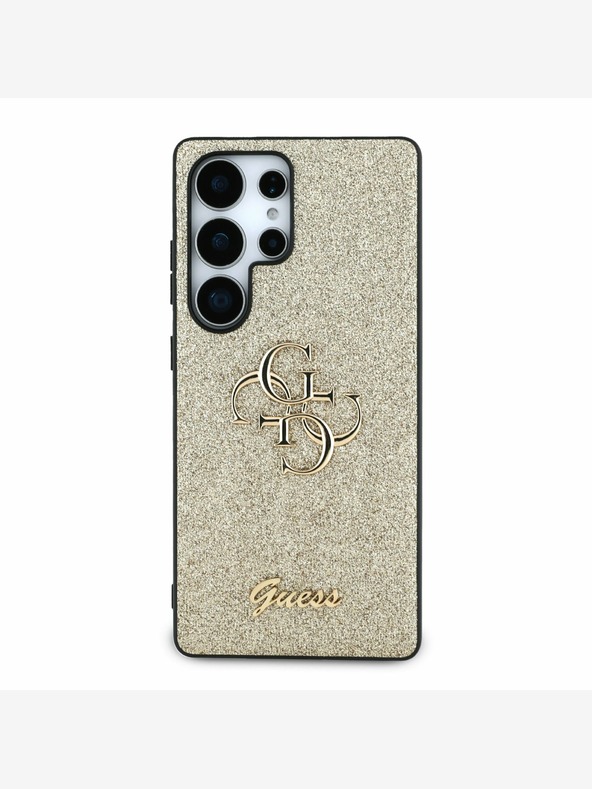 Guess Guess PU Logo fisso 4G in metallo Back Cover per Samsung Galaxy S25 Ultra Oro